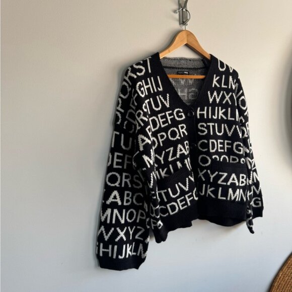 Fashion nova medium Trendy Black and White Lettered Cardigan - Picture 5 of 13